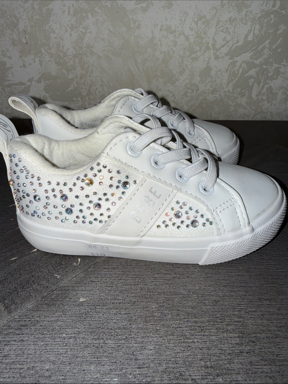 bebe White Girls' Rhinestone-Embellished Lace-Up Sneakers